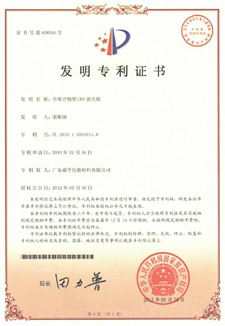 Film CPP matte berbasis polimer — Guangdong Weifu Packaging Material Co., Ltd.