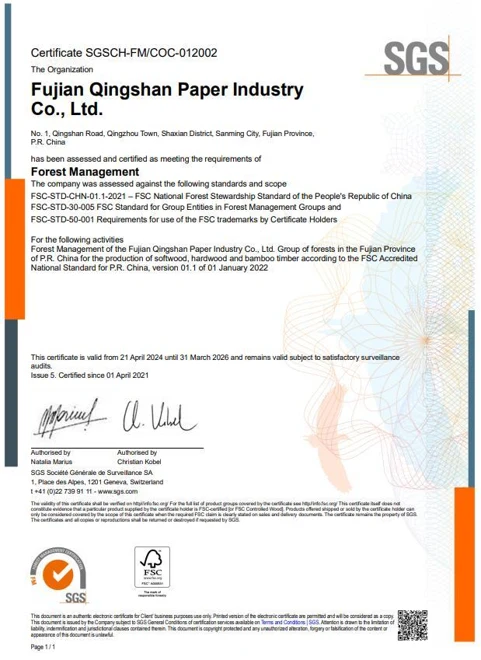 Pengelolaan hutan — versi terdahulu — Fujian Qingshan Paper Industry Co., Ltd.